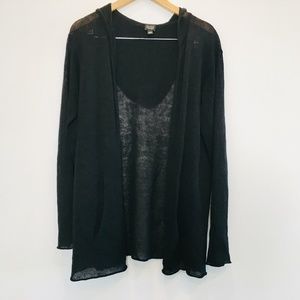 EILEEN FISHER Polished Linen Rib Hooded Cardigan L